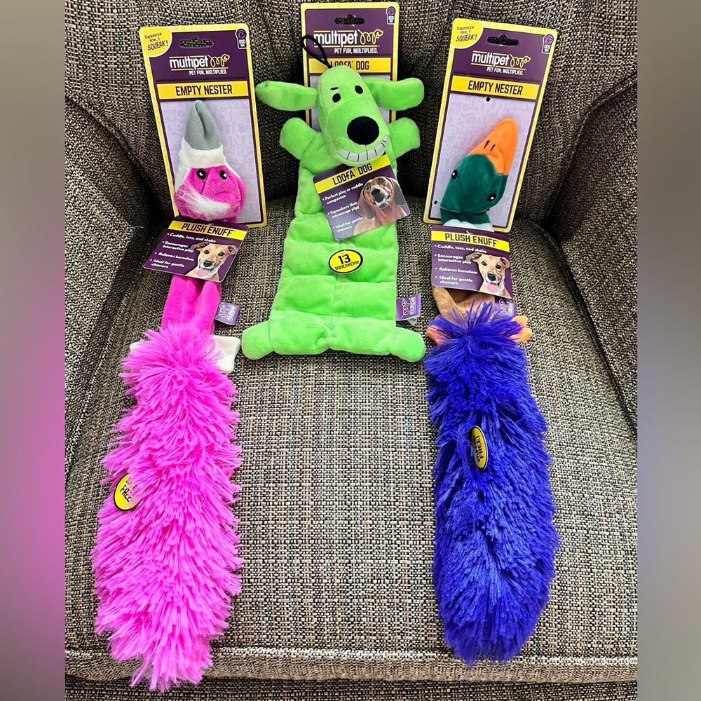 NWT Lot of 3 Multipet Plush Enuff and Loofa Dog Dog Toys